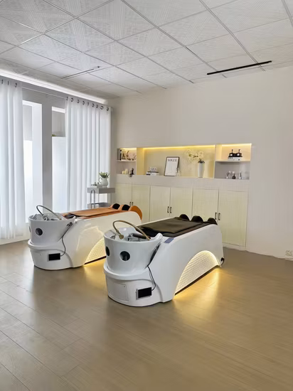Sedia e letto per shampoo per lavaggio capelli neri in pelle PU per mobili da salone di fabbrica